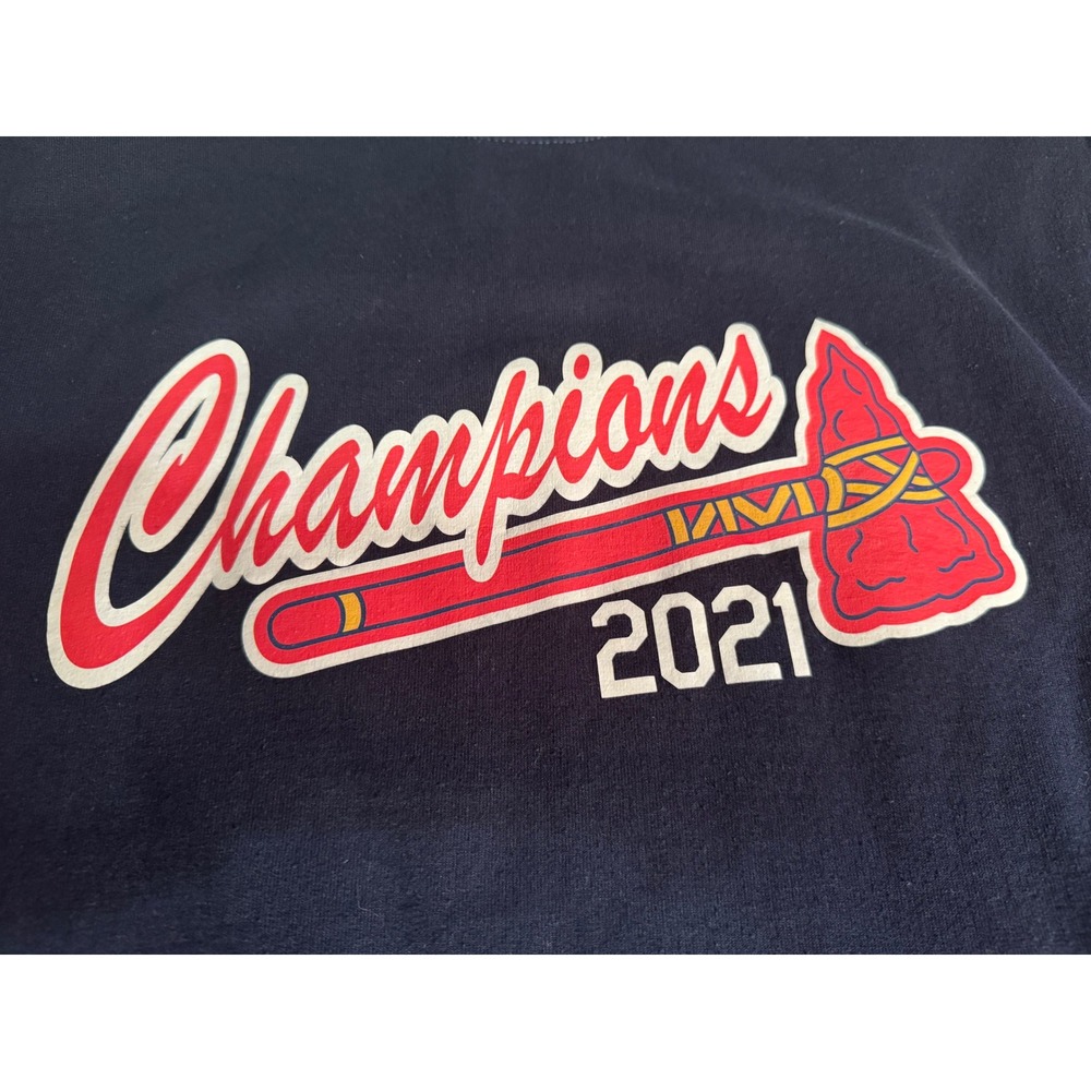 Atlanta Braves Champions 2021 Sweatshirt Mens Small Gildan Heavy Blend‎ Navy